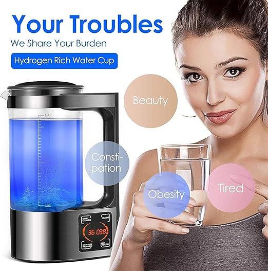 Hydrogen Water Bottle, Hydrogen Water Bottle Generator with SPE and PEM Technology, 2L Large Capacity Hydrogen Water Pitcher Maker Machine, Make Hydrogen Content up to 1800 PPB