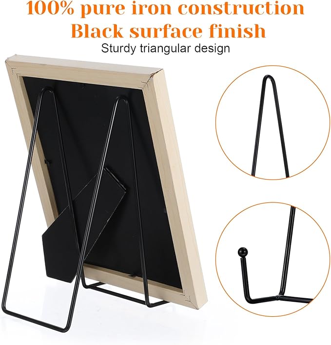 4 Pack 8 Inch Plate Display Stand Black Metal Plate Holder Display Stands Frame Holders Stand for Displaying Picture, Decorative Platter, Book, Plaque, Photo, Small Easel, Tabletop Art
