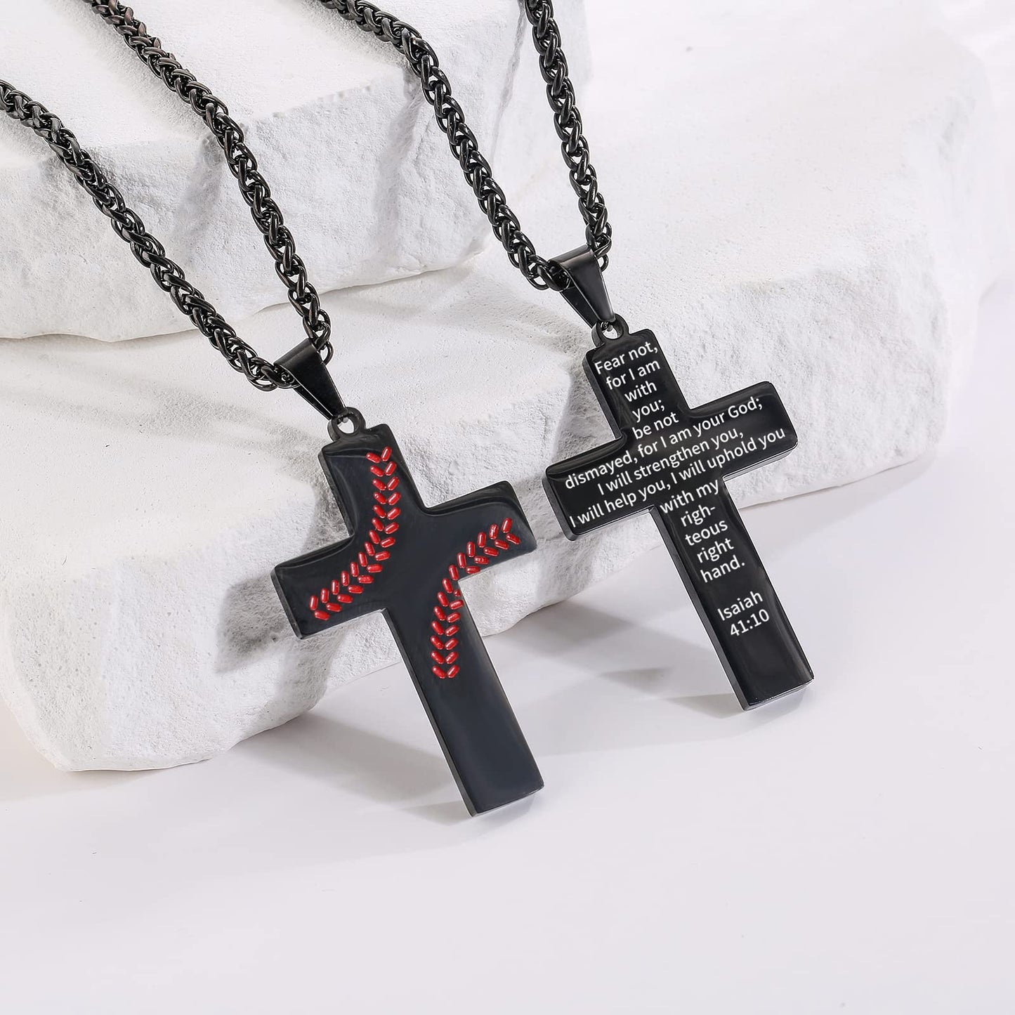 Zocomi Cross Necklace for Men Baseball Pendant Chain Black Stainless Steel Religious Christian Baptism First Communion Confirmat