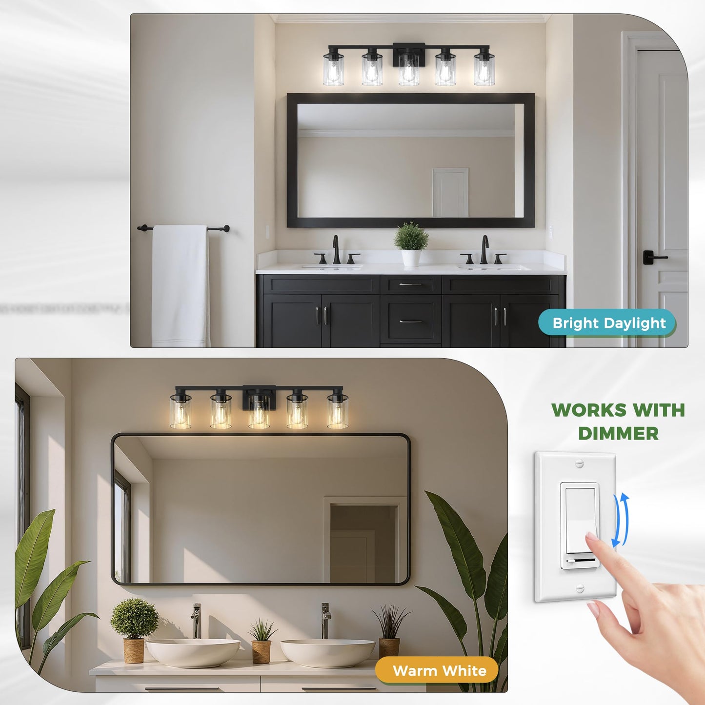 Doresshop Bathroom Light Fixtures  5-Light Matte Black Bathroom Lighting Fixtures Over Mirror With Clear Glass Shade  Vanity Lights For Hallway Living Room Bedroom