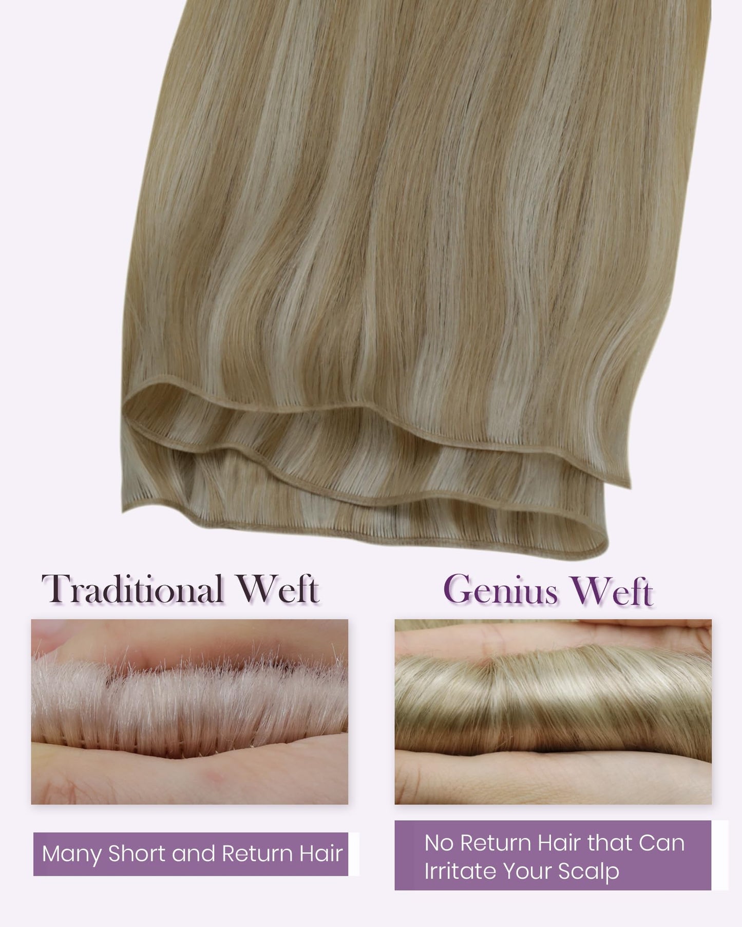 LaaVoo Hand Tied Weft Hair Extensions Human Hair Blonde Highlights Genius Hair Extensions Weft Blonde Sew in Hair Extensions Rea