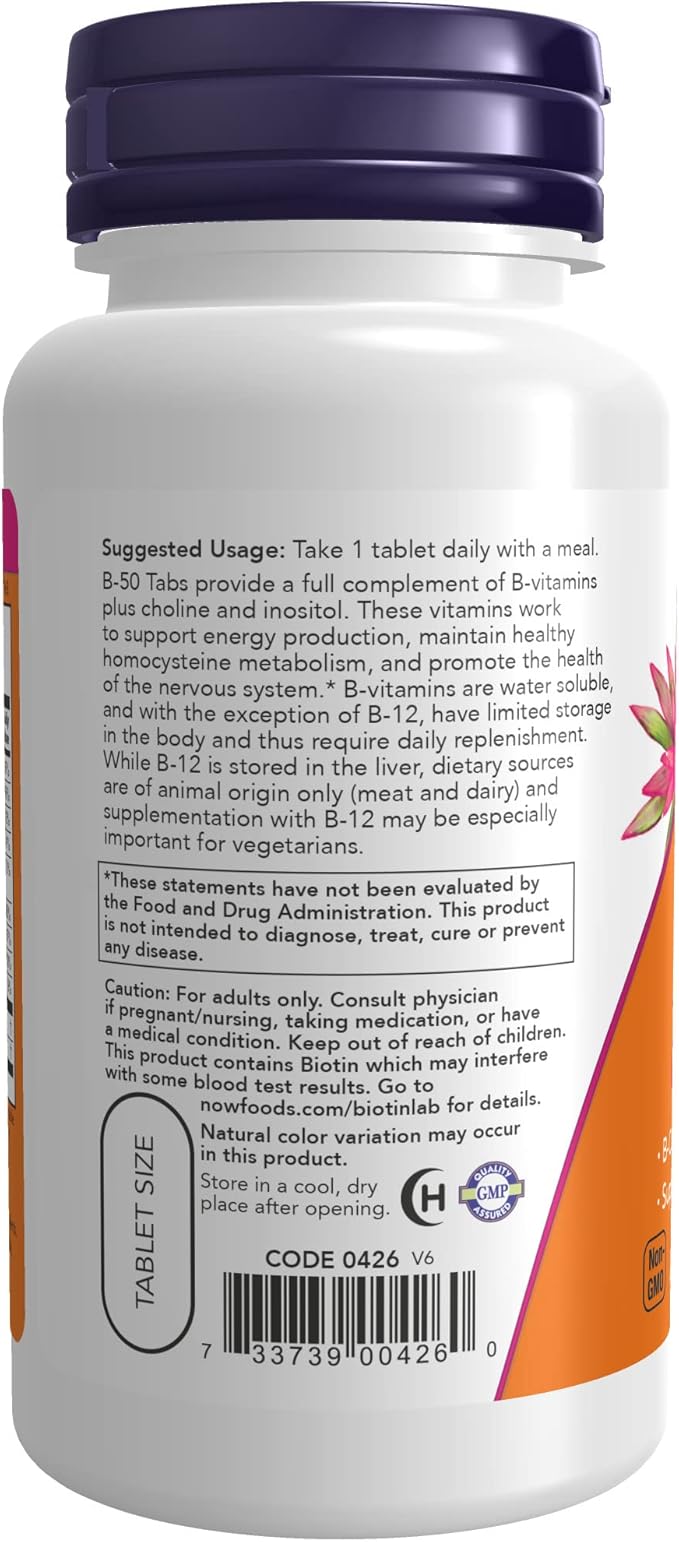 NOW Supplements, Vitamin B-50 mg, Energy Production*, Nervous System Health*, 100 Tablets (Pack of 2)