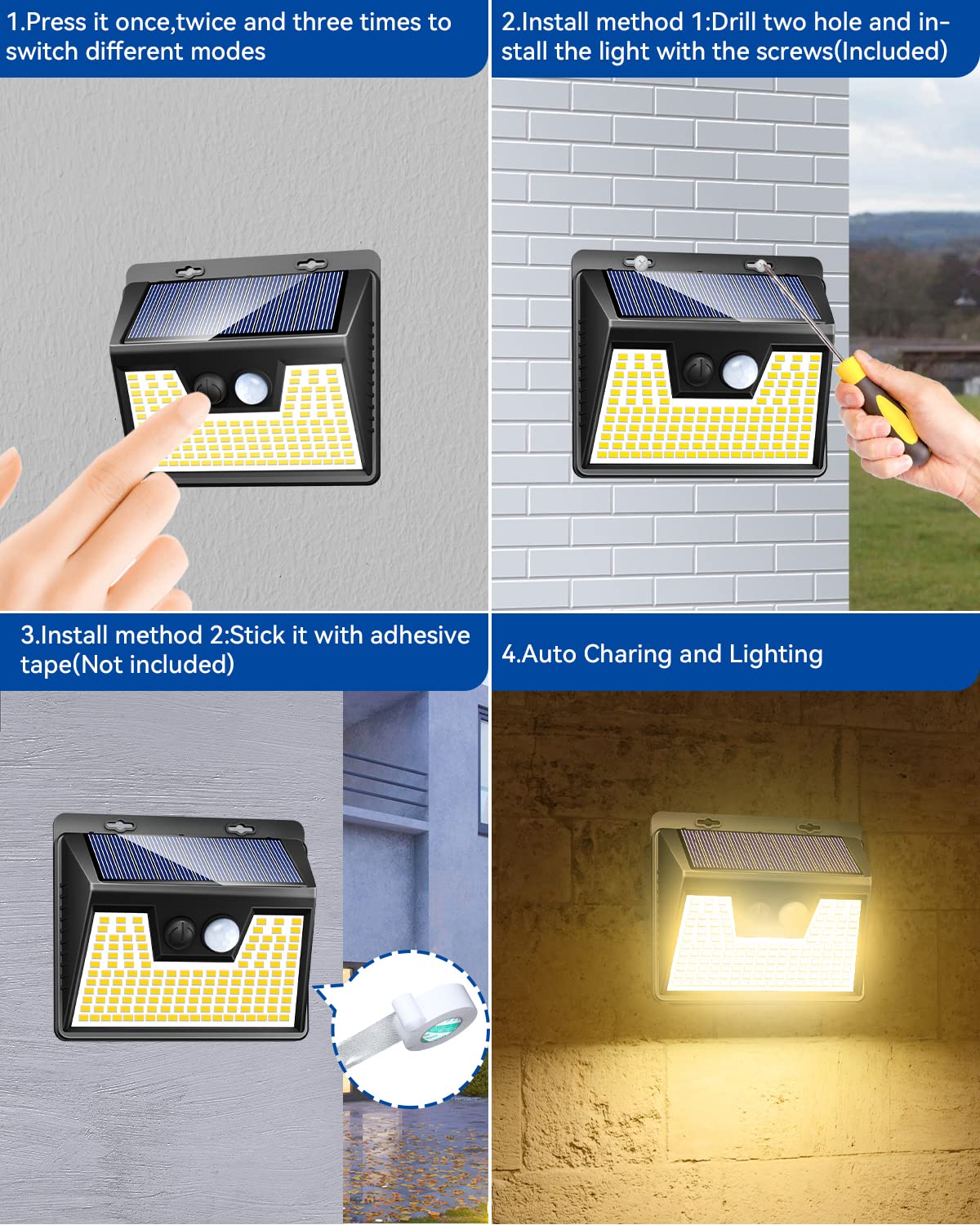Peasur Solar Motion Lights Outdoor, 6 Pack 140 Led, Waterproof Warm White, 3 Modes Security Lighting For Garden, Model Ws18Py-6