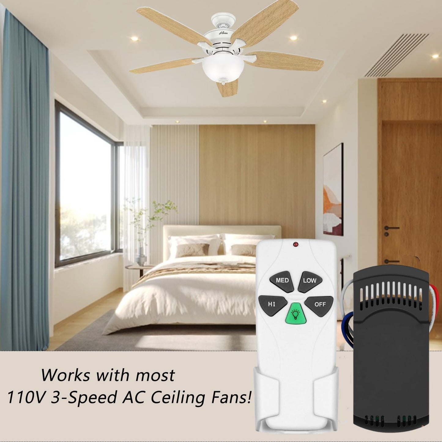 Fan-53T Universal Basic On/Off Ceiling Fan Remote Control Kit Works For Hampton Bay Hunter Litex, Replace Fan-53T, Kujce9103, Uc