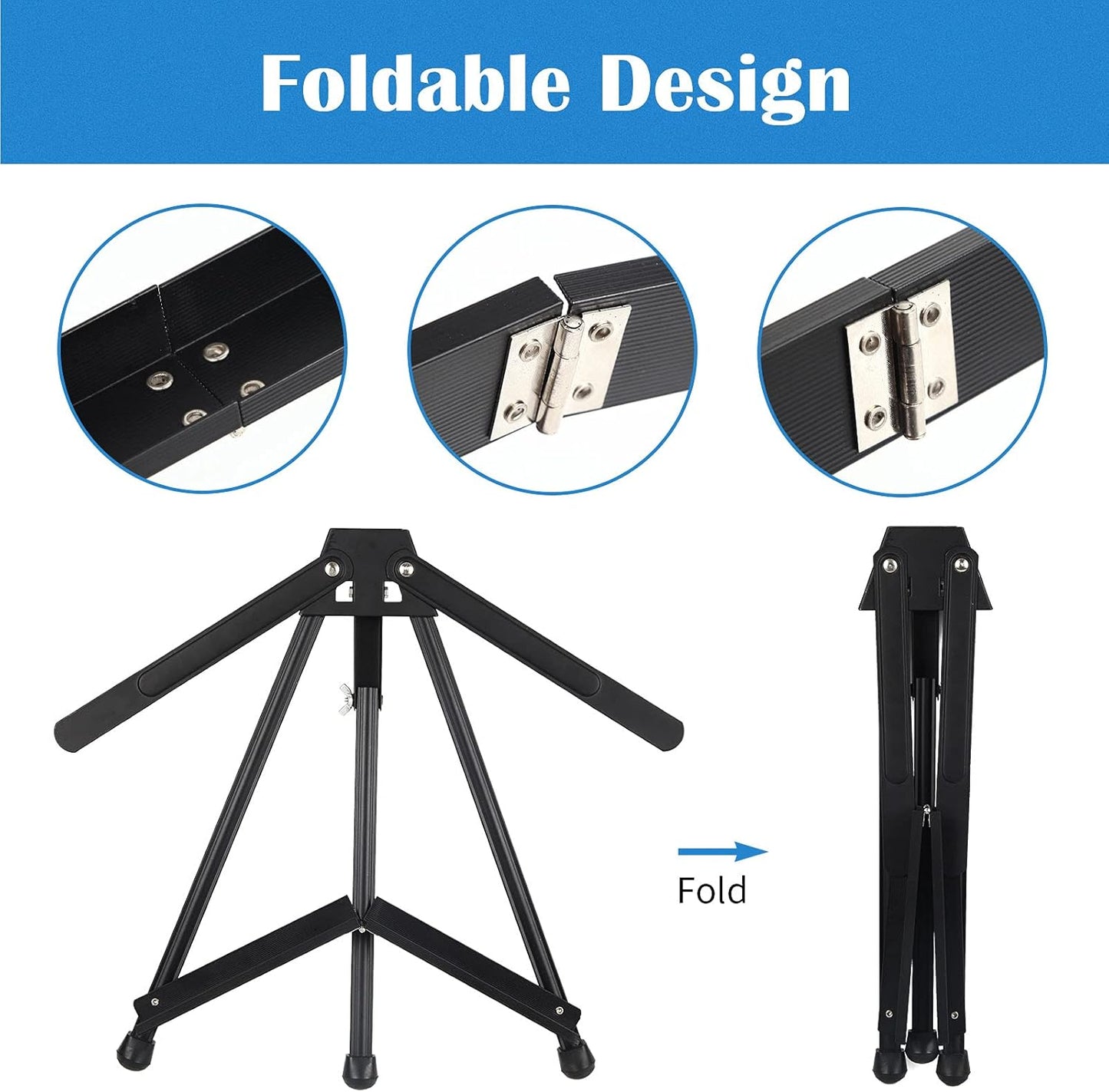 Falling in Art Aluminum 15" to 21" Tabletop Easel Display, Black Tripod with Rubber Feet, Holds Canvas, Paintings, Books, Photos, Signs (Pack of 2)