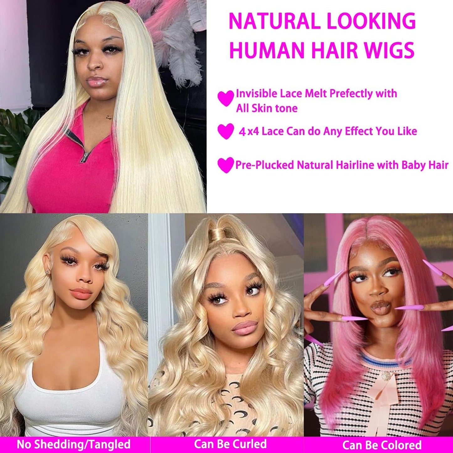 Peenoll Blonde 613 Straight Human Hair Lace Frontal Closure Wig Glueless Wigs Human Hair Pre Plucked Pre Cut Lace Closure Gluele