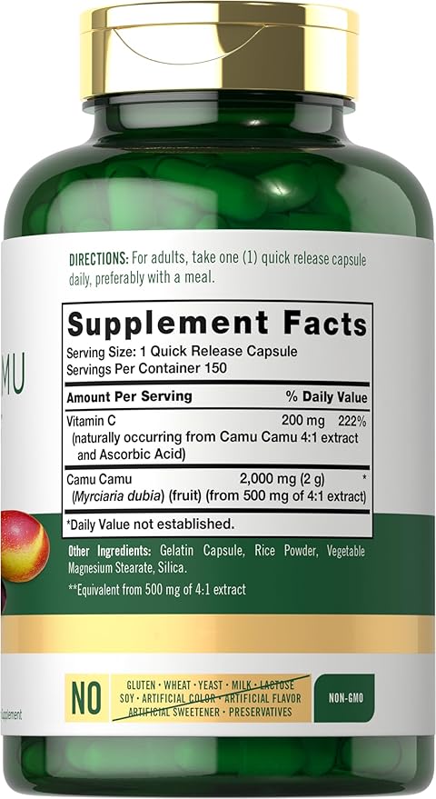 Carlyle Camu Camu with Vitamin C | 2000mg | 150 Capsules | Herb Extract Supplement | Myrciaria Dubia | Non-GMO and Gluten Free