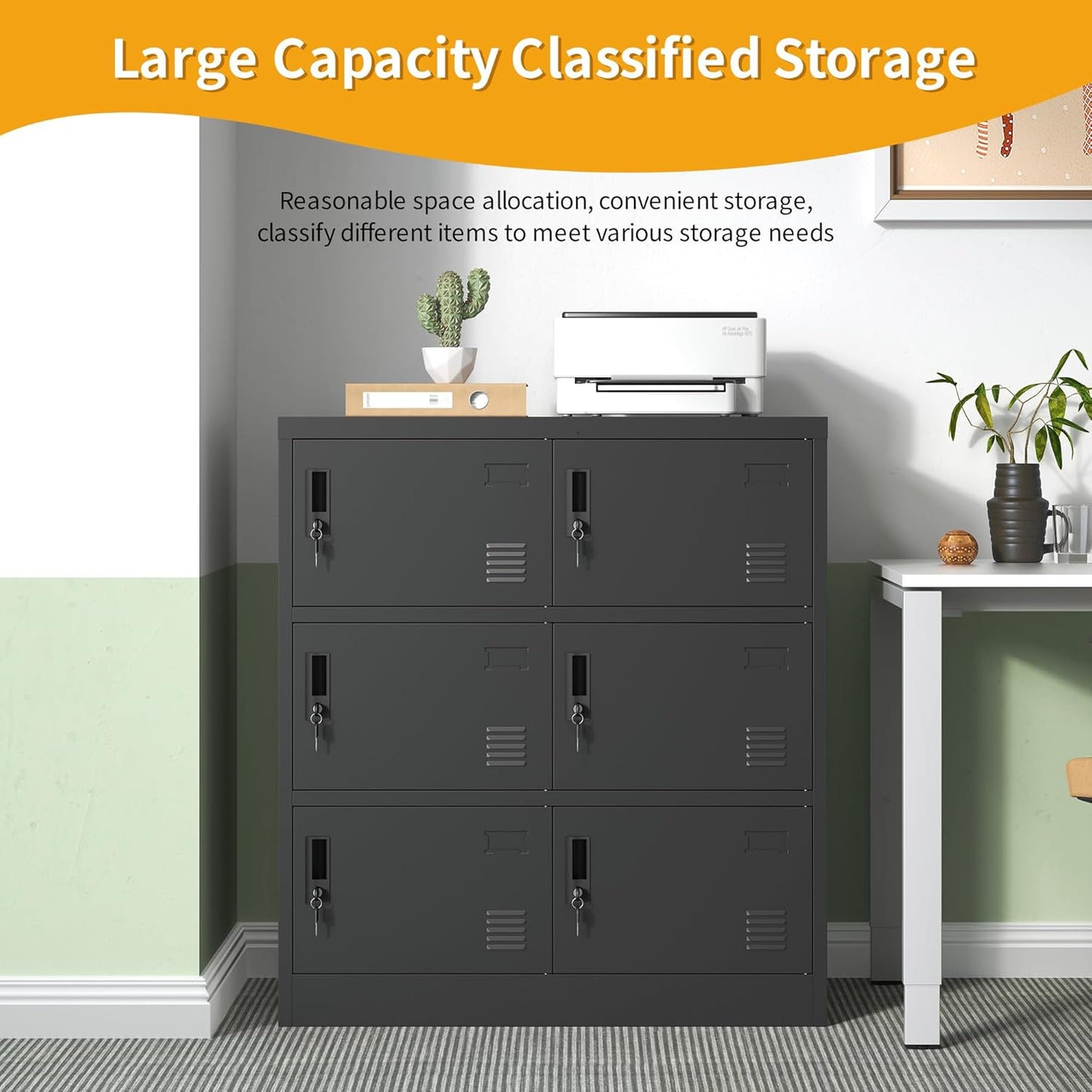 Employee Storage Locker,6 Door Storage Locker,Metal Locker for Employees Office Steel Gym Lockers with Card Slot,Office Storage Lockers for Home,School(Black)