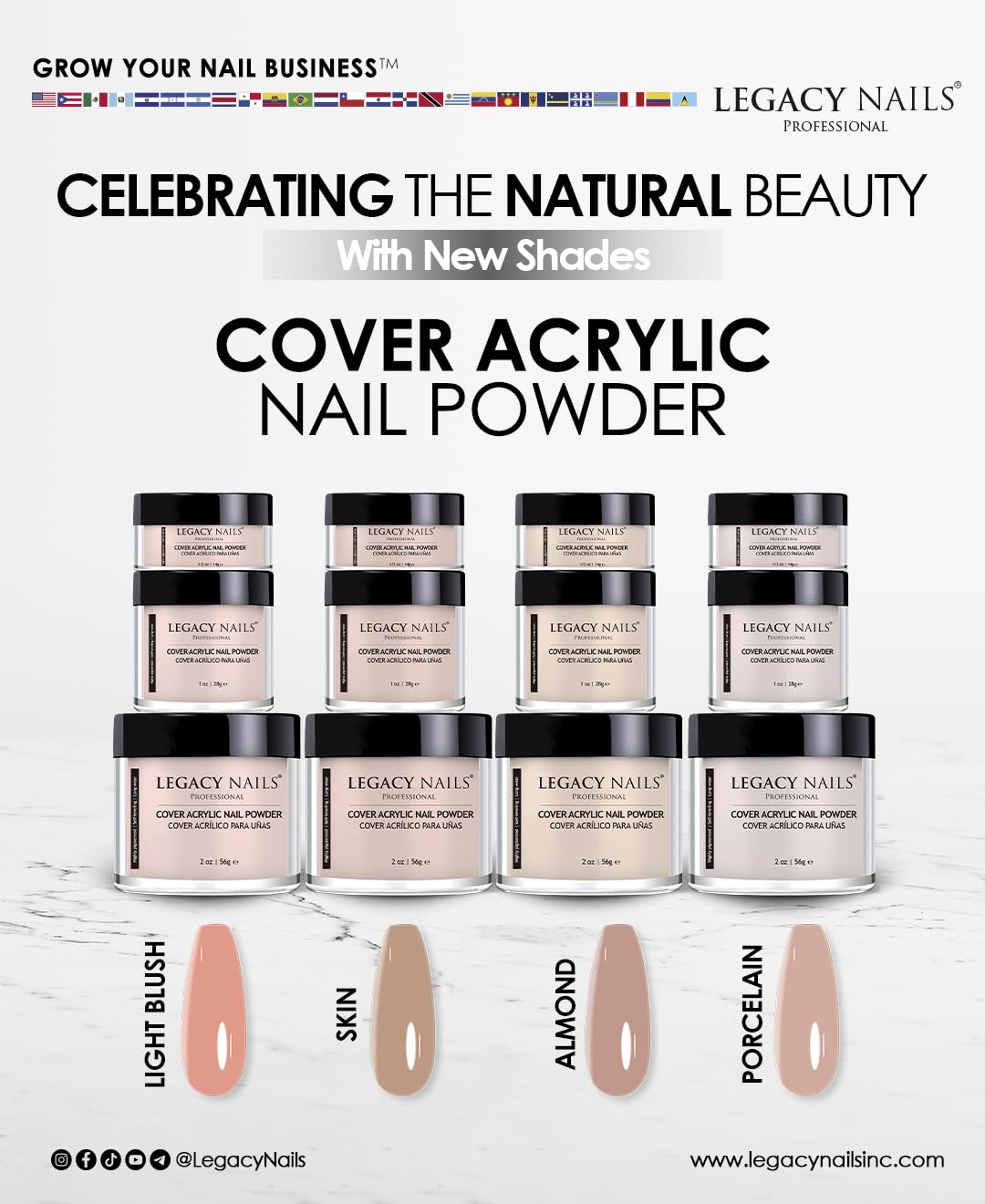 Legacy Nails Professional Cover ROSE Acrylic Powder, 2 ounces - Ideal For French Nail Art, Create Nail Art, Nail Extension That