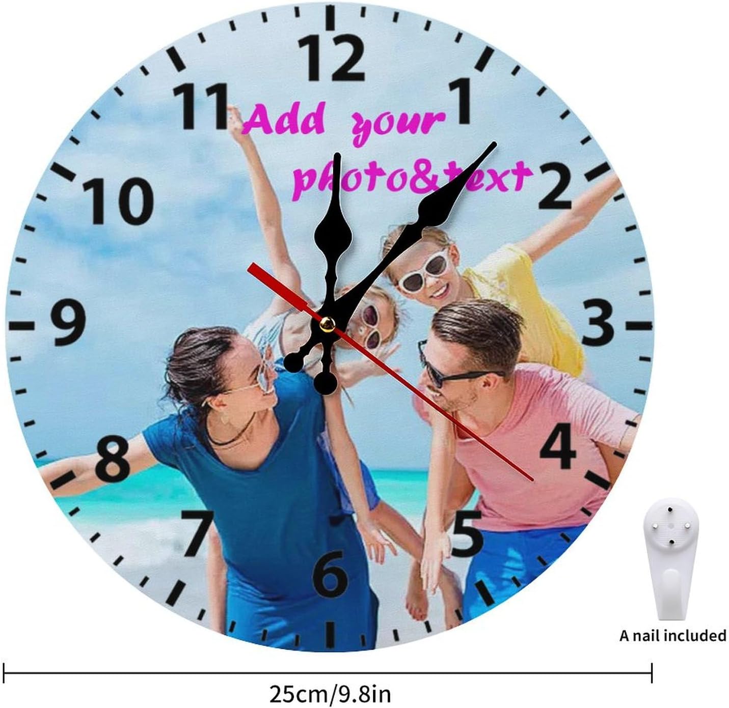 Custom Wall Clock,Personalized Wood Clock add Your Photo/Text,Customizable Silent Round Decoration for Kitchen Bathroom 13.4inch style1