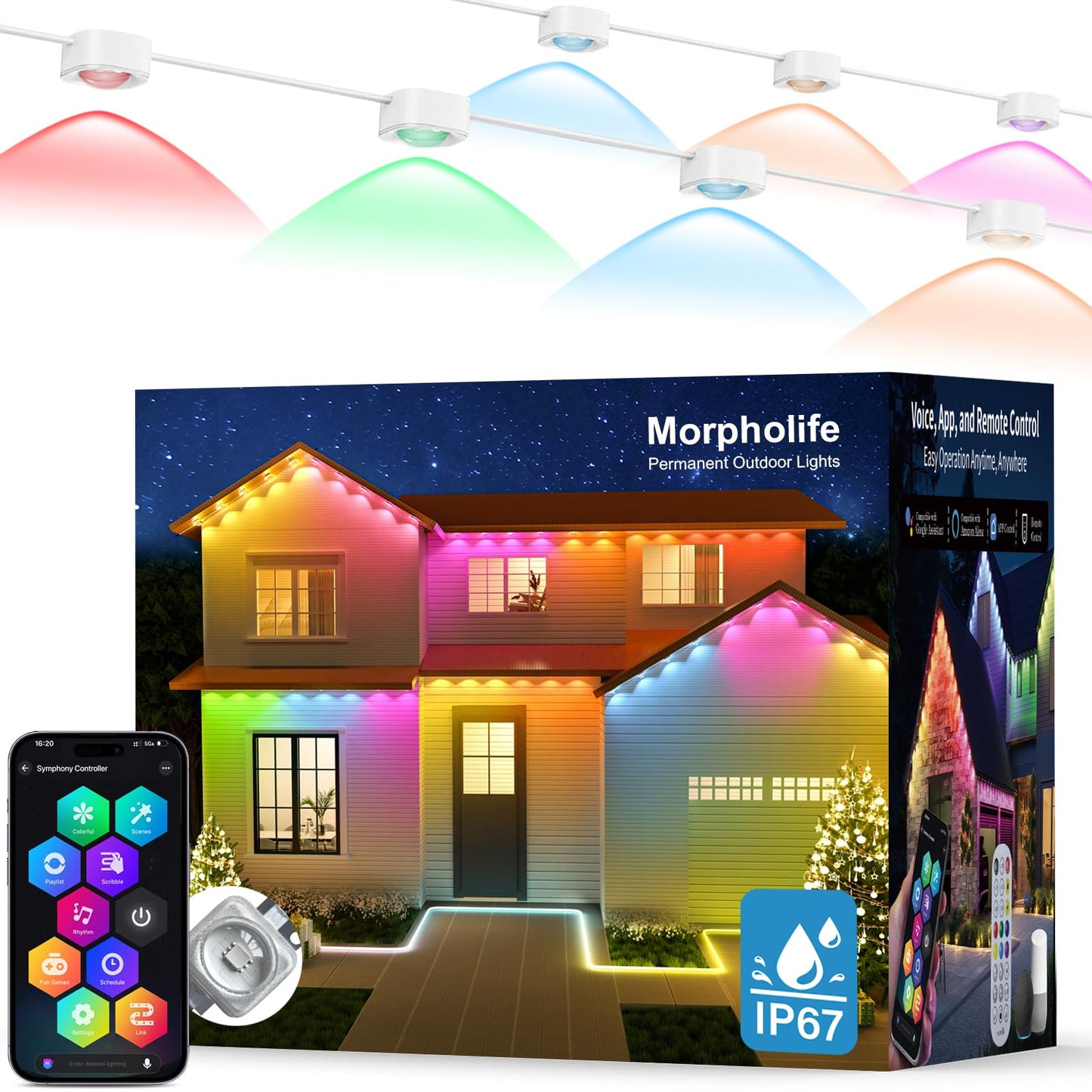 Permanent Outdoor Lights - 200Ft Smart Rgbic Led With 144 Lights  Ip67 Waterproof  75+ Scene Modes  Alexa/Google/Remote Control Enabled  Diy Music Sync For Christmas  Holiday & Home Decor  White