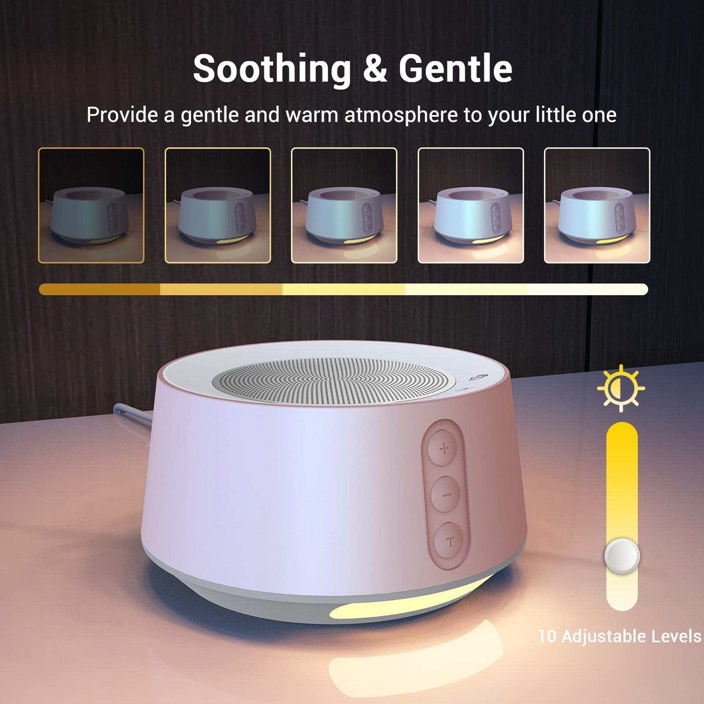 BGOVERSS White Noise Sound Machine with 20 Soothing Sounds, 10 Colors Night Light Sleep Machines Home Office Travel, 5 Timers and Memory Feature Sound Machine for Nursery Baby Kids Adults, Pink