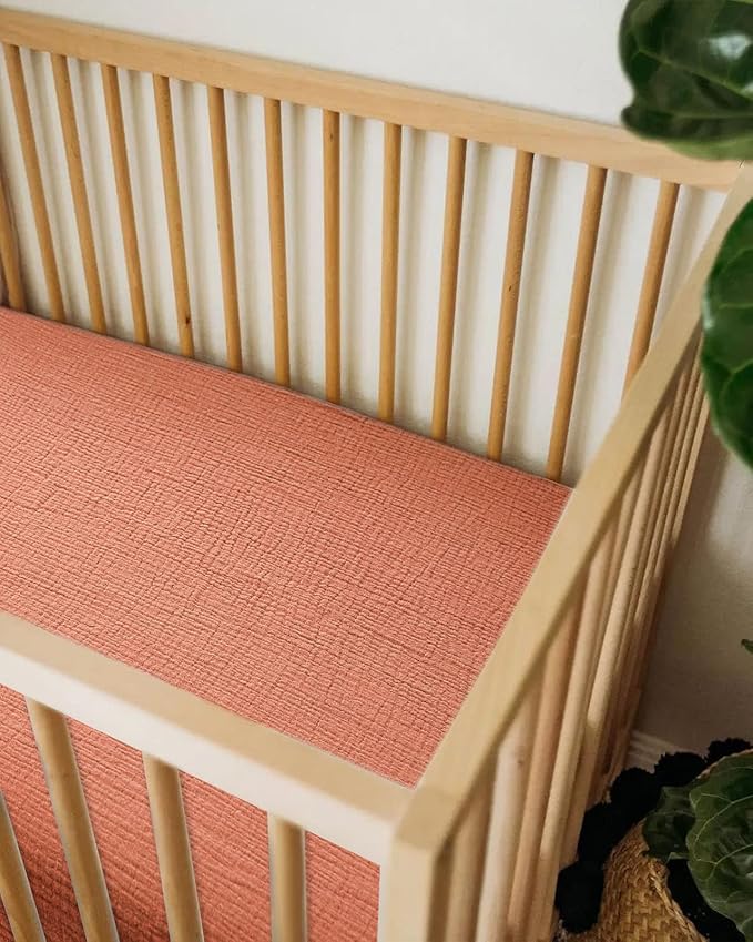 Crib Sheets for Boys Girl, Fitted Baby Toddler Bed Sheets 28" x 52", Neutral Muslin Cotton Crib Mattress Bedding Soft and Breathable Comfort (Brick)