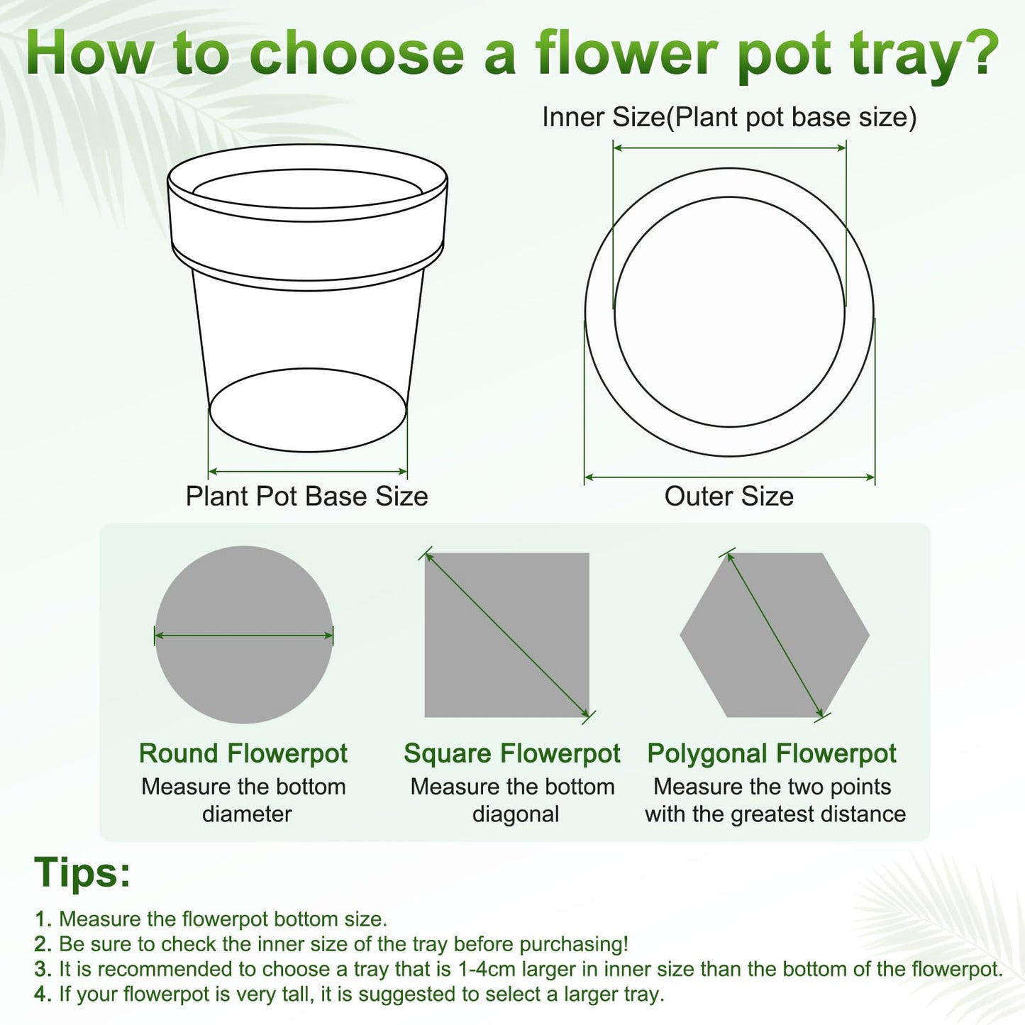 M METERXITY 2-Pack Plant Saucers, 7.3 Inch ID Anti-Rot Root Resin Flower Pot Plant Saucers for Indoor/Outdoor, Flowerpot Drip Tray [9.4 Inch OD, Fruit Green]
