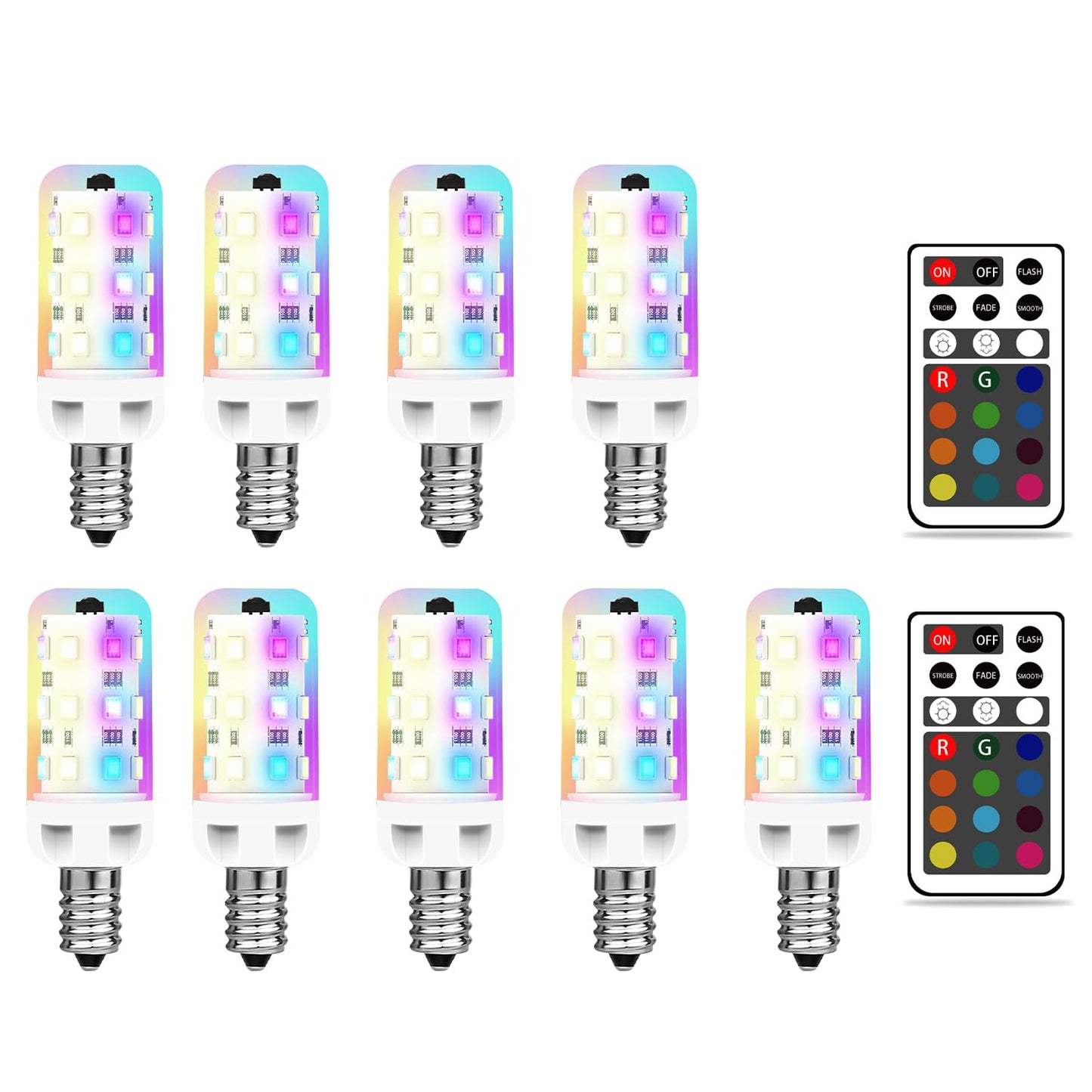 XRise E12 LED Bulb 2.5W Dimmable RGB+White, Remote Control, 6000K, 250LM, 9 Pack, E12 Base, Plastic