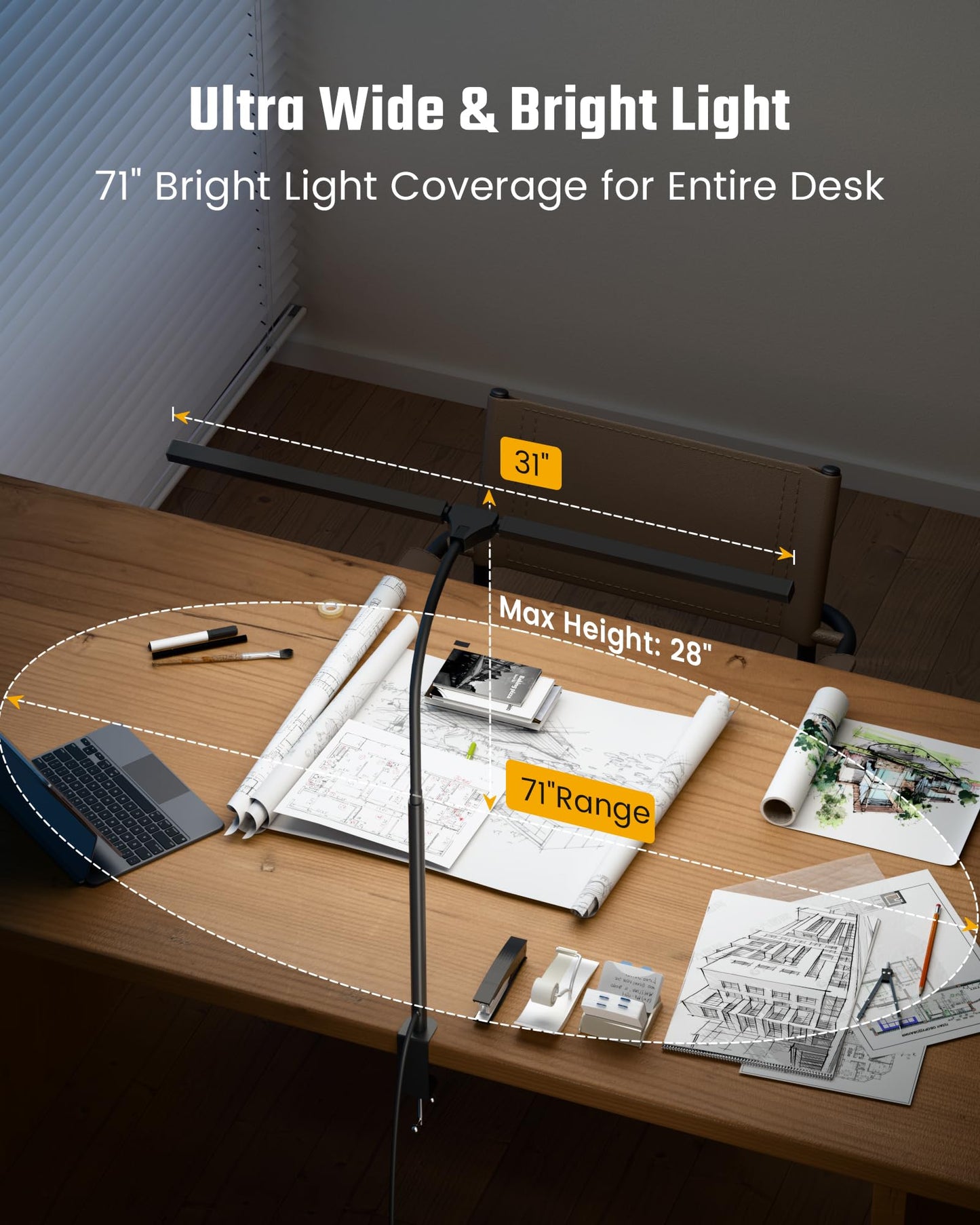 ONLYWIN LED Desk Lamp with Clamp, Adjustable Gooseneck, 3 Color Modes, Black, Model SDDL007, Medium Size