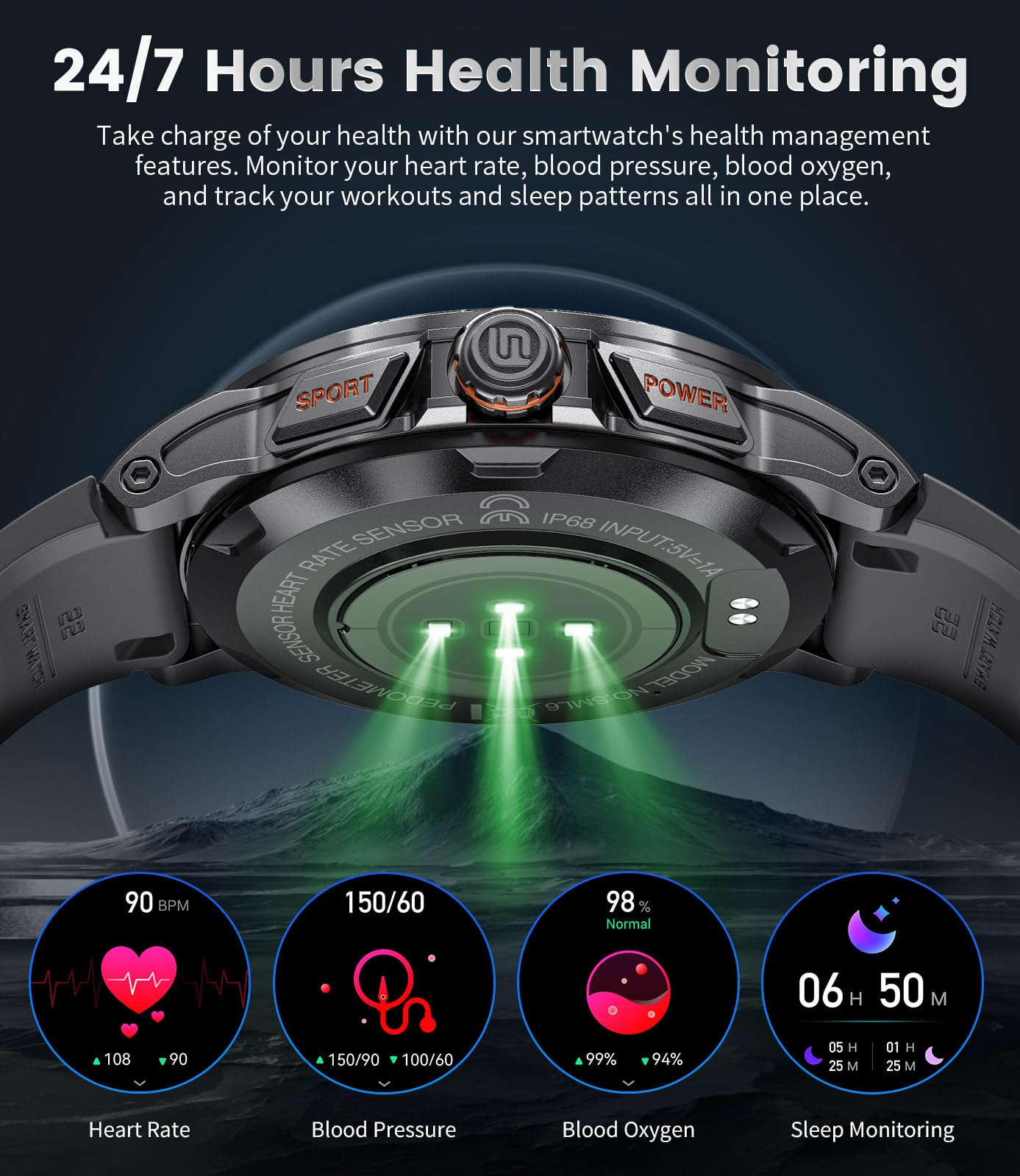 LIGE Military Smart Watch for Men(Answer/Make Call),1.43" HD AMOLED Rugged Smartwatch for iPhone Android Phone,Fitness Watch,Black Sport Watch with 120+ Sport Modes/5ATM Waterproof