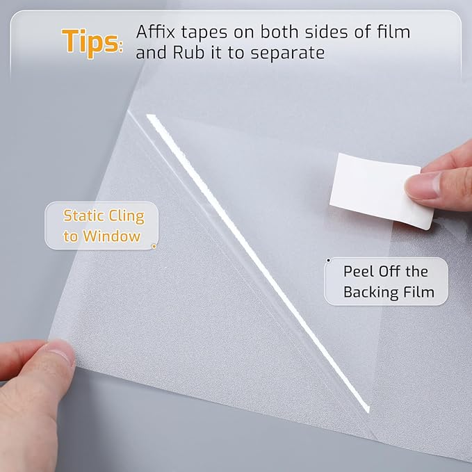 LUTE Window Privacy Film, Frosted Glass Window Film for Bathroom, Static Cling Removable Heat Control Glass Coverings, Non Adhesive Opaque Door Sticker for Home Office (Pure, 35.4" x 78.7")