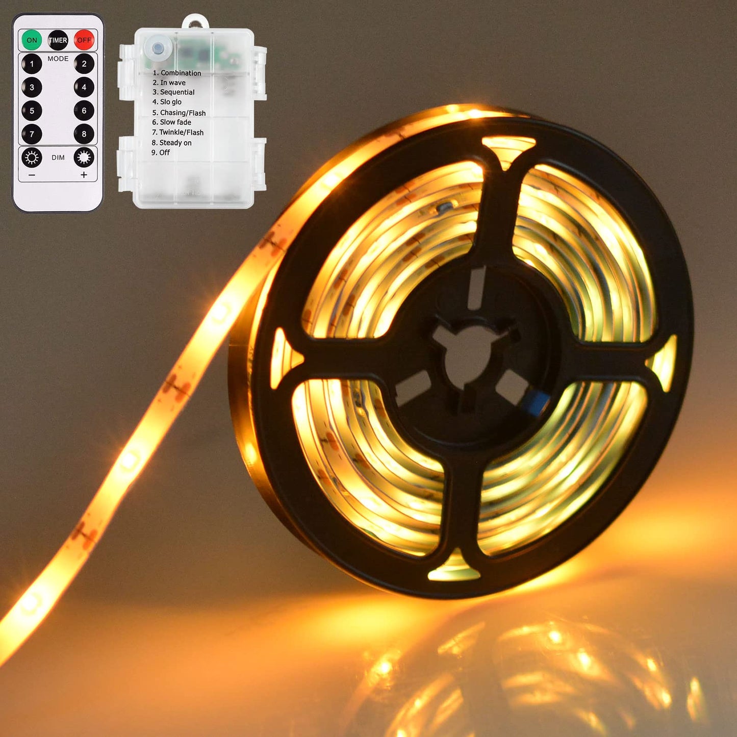 Smart Direct LED Strip Lights, 9.8 Ft, 90 LED, Battery Operated, Waterproof, Dimmable, Warm White