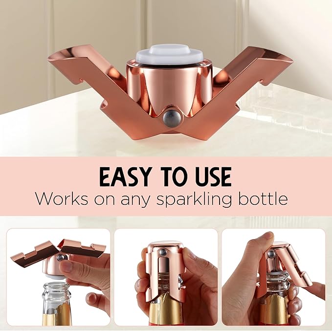 Champagne Stoppers – Sparkling Wine Bottle Stopper & Prosecco Bottle Stopper – Airtight Seal for Freshness – Prosecco Gifts for Women – Cool Gadgets for Dad or Mom