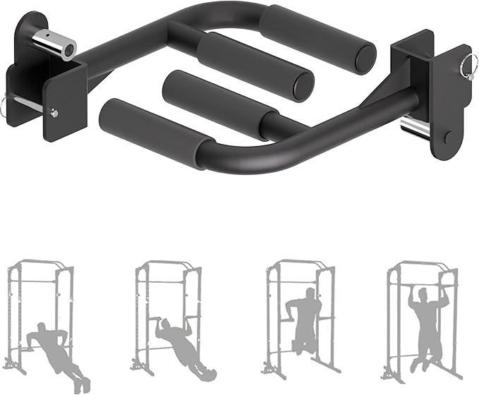 HWOOUSA Muti-Grip Dip Bars Attachment for Power Cage with 5/8" or 1" Hole, Non-Slip Wide & Narrow Grip Dips Double Handle...