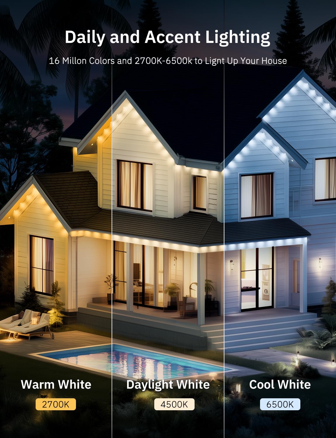 Lemonlovely 100Ft Permanent Outdoor Ic+Rgb Lights  Ip67 Waterproof Smart Led Eaves Lights With App/Remote Control  Christmas Halloween Outdoor Light With Diy Decor For House Roof And Garden Lighting