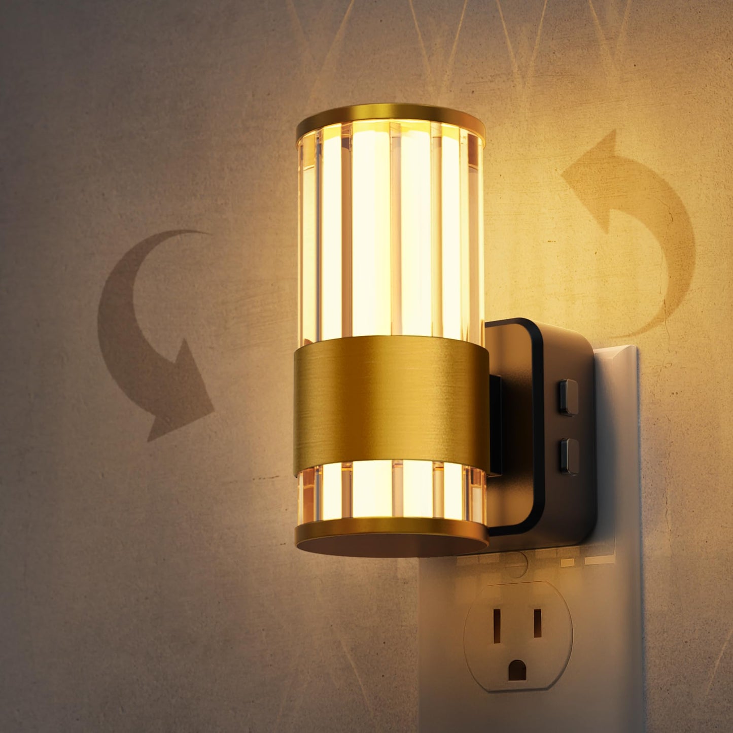 L LOHAS LED Night Light, Dimmable 0-100LM, Auto Light Sensor, 1 Pack, Gold Ring-3000K Stripe, Model A-GY22502US