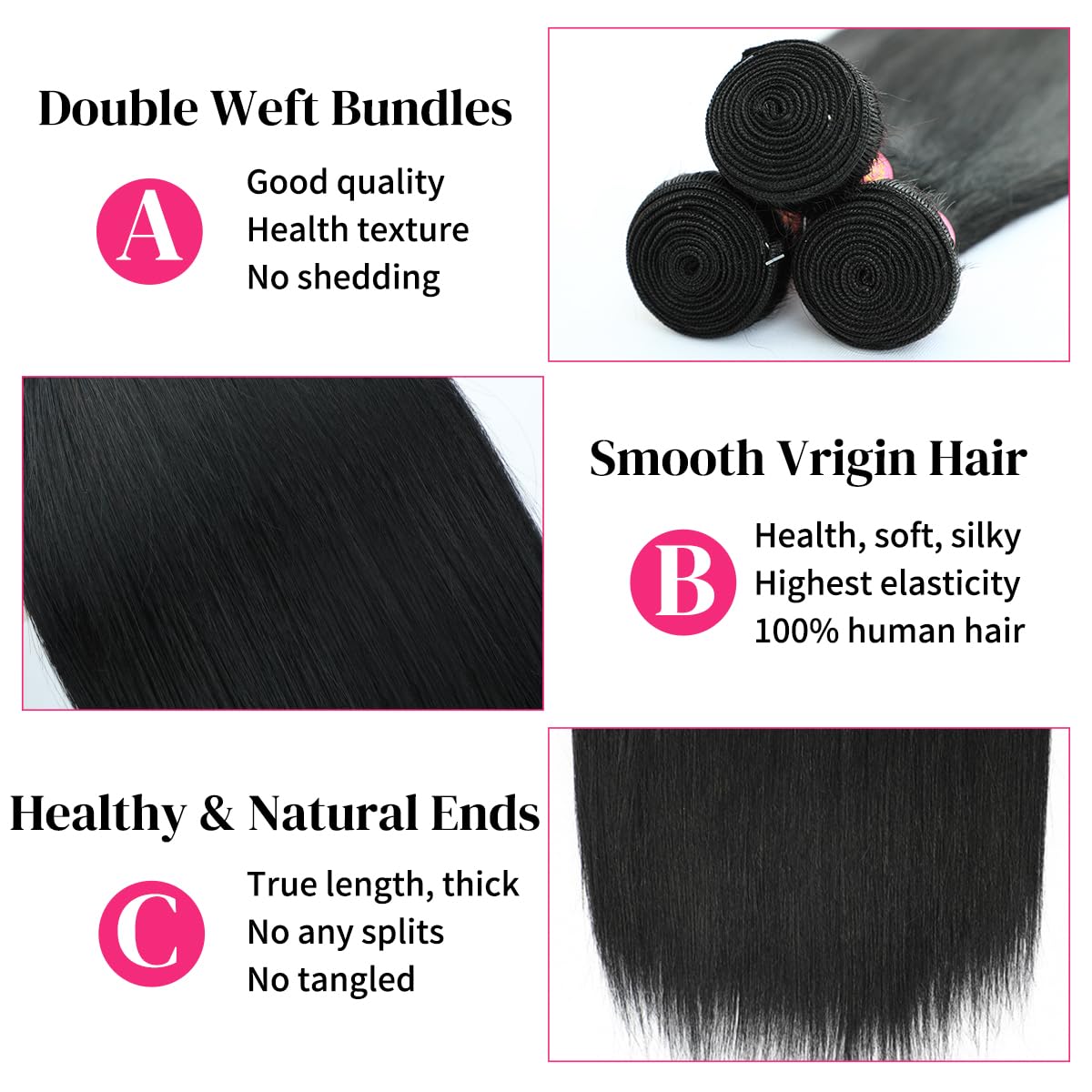 18 20 22 Inch 3 Bundles Human Hair Straight 12A 100% Unprocessed Brazilian Virgin Human Hair Bundlles Straight Natural Black, Tr