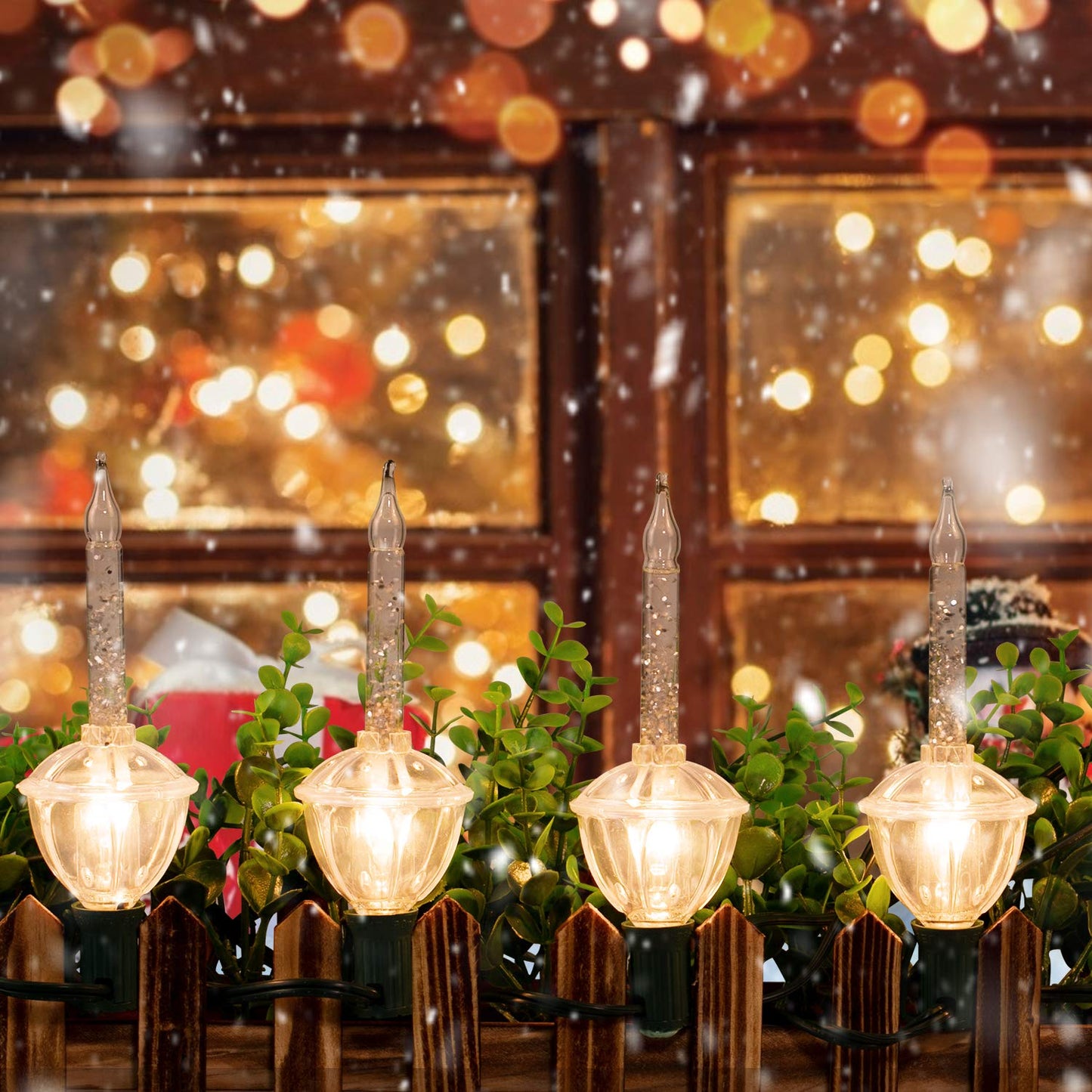 Brightown Christmas Bubble Lights - UL Listed 9 Clear Bulbs with Silver Glitter, Green Wire