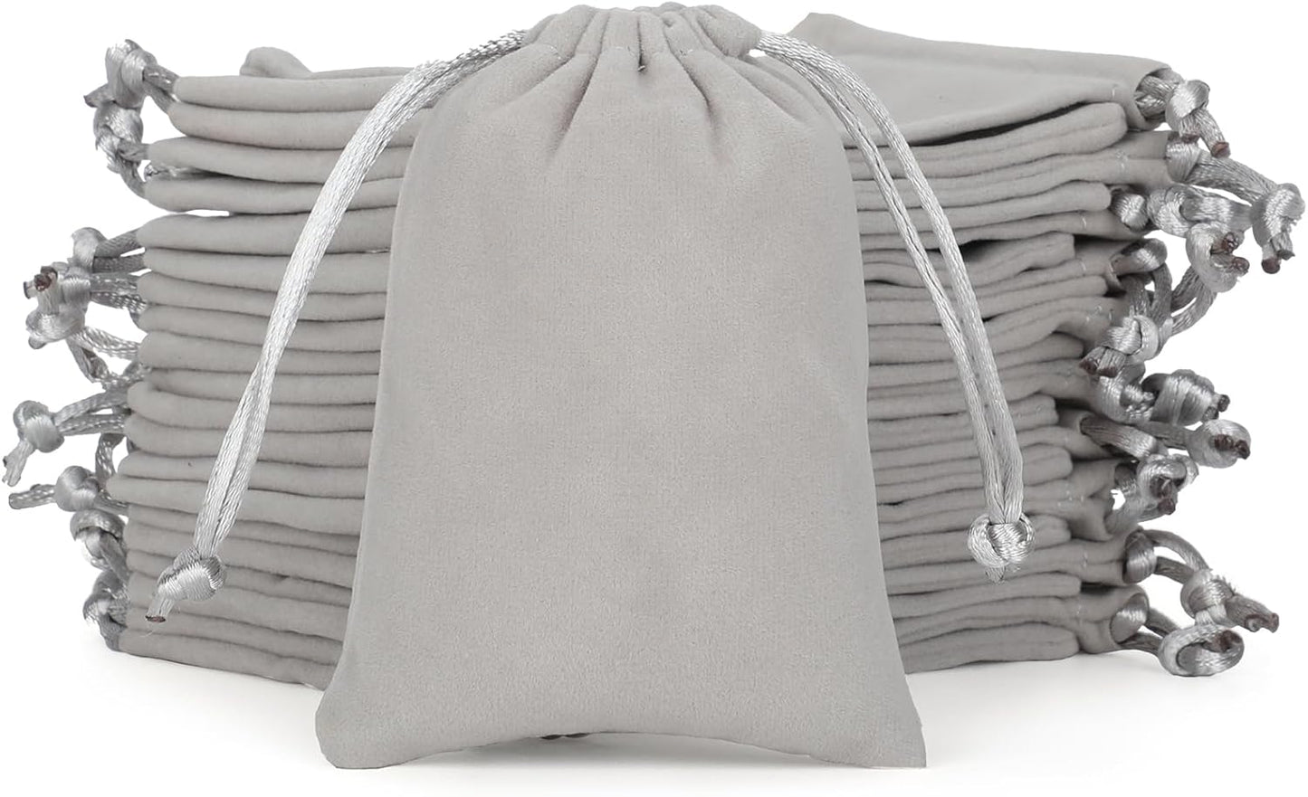 Velvet Drawstring Jewelry Bag, 50Pcs Grey Coin Pouch, 3x4 Dice Bag, for Wrapping Halloween Party Favors or Gifts for Friends, Small Bussiness, Palm Crosses, Necklaces, Bracelet