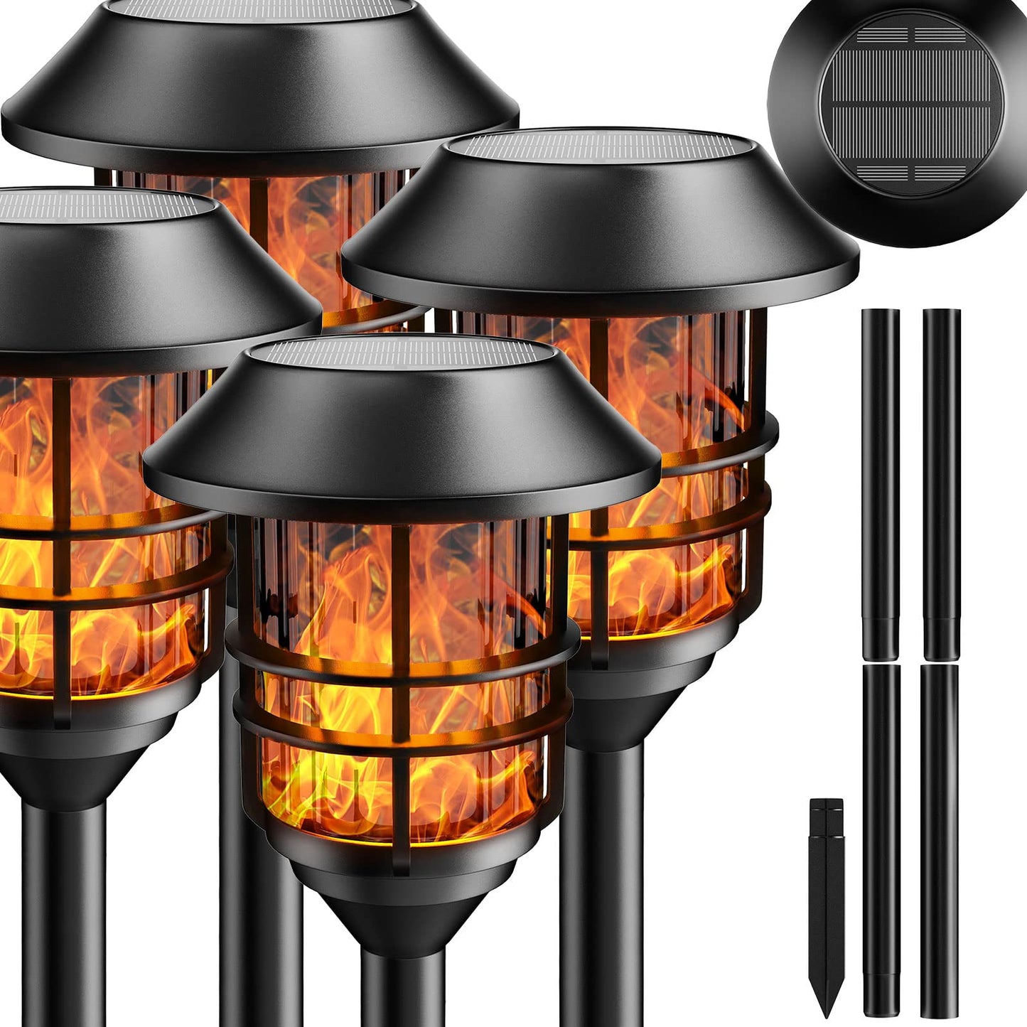 ZOOHAR Solar Outdoor Pathway Torches, Waterproof LED Landscape Lights, 4 Pack, Model 2024