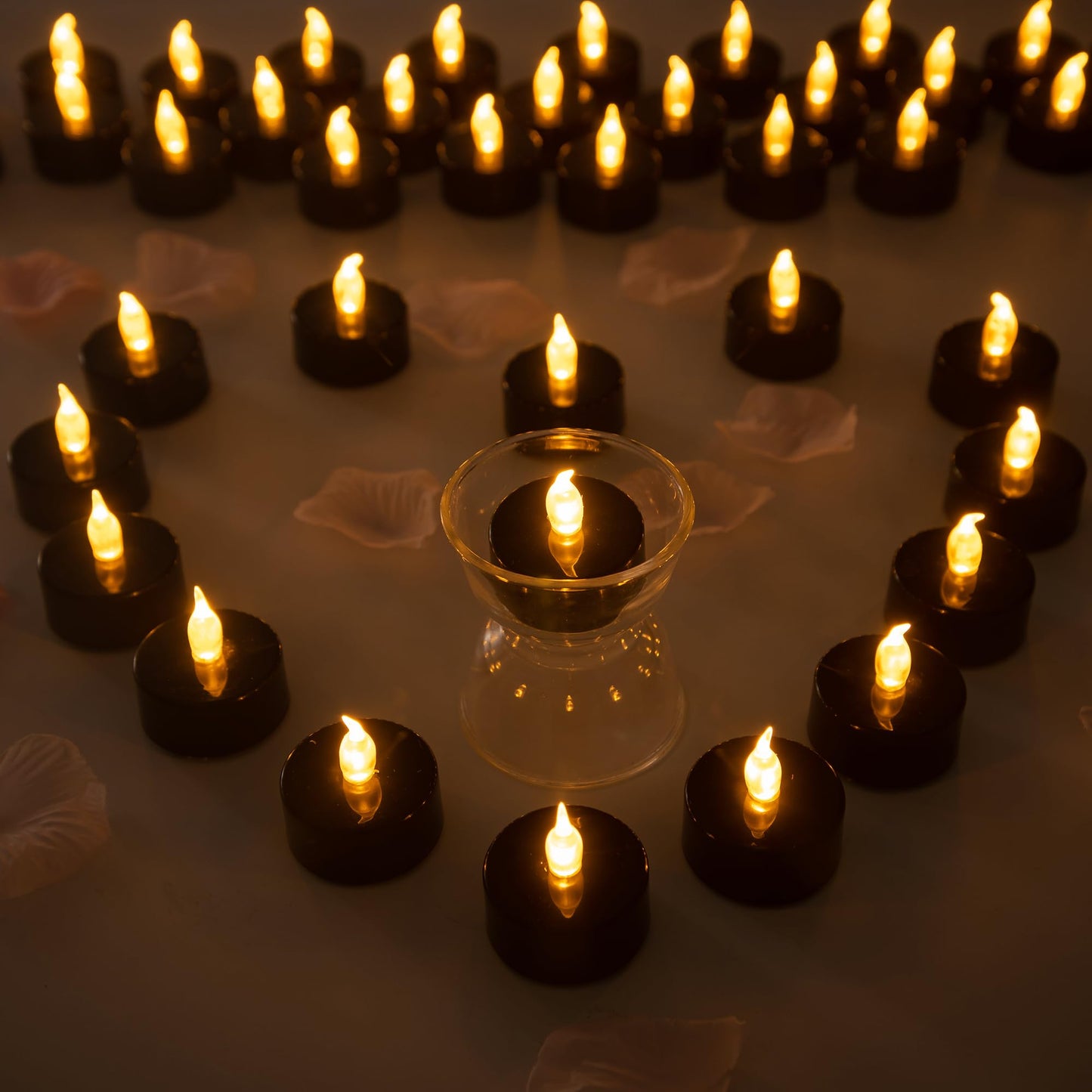 Pandaing Lasts 2X Longer Black Flameless Tealight Candles, 100 Pack, Batteries Included, Realistic Tea Lights Candles, Flickering Bright Tealights, Battery Operated Candles for Halloween Decorations