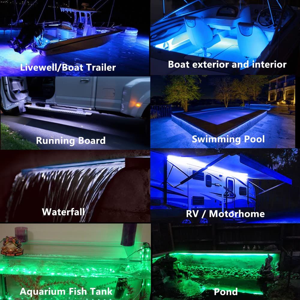 Rolightic Marine Submersible Boat Led Strip Lights  12V 6Ft Ip68 Waterproof Underwater Boat Lights  Boat Interior Light  Boat Deck Light Courtesy Lighting For Night Fishing Pontoon Kayak  Blue