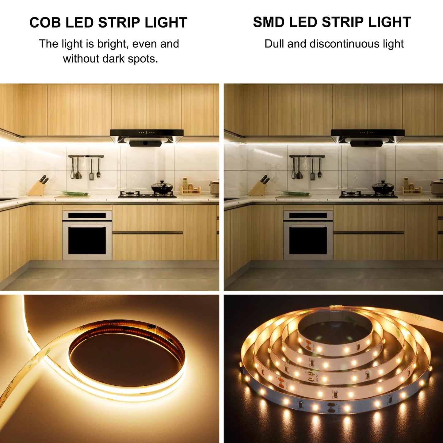 AXMOTUT COB LED Strip Light, 16.4FT Warm White 2700K, Dimmable, RF Remote, UL Power Supply, Model AM-320-5H