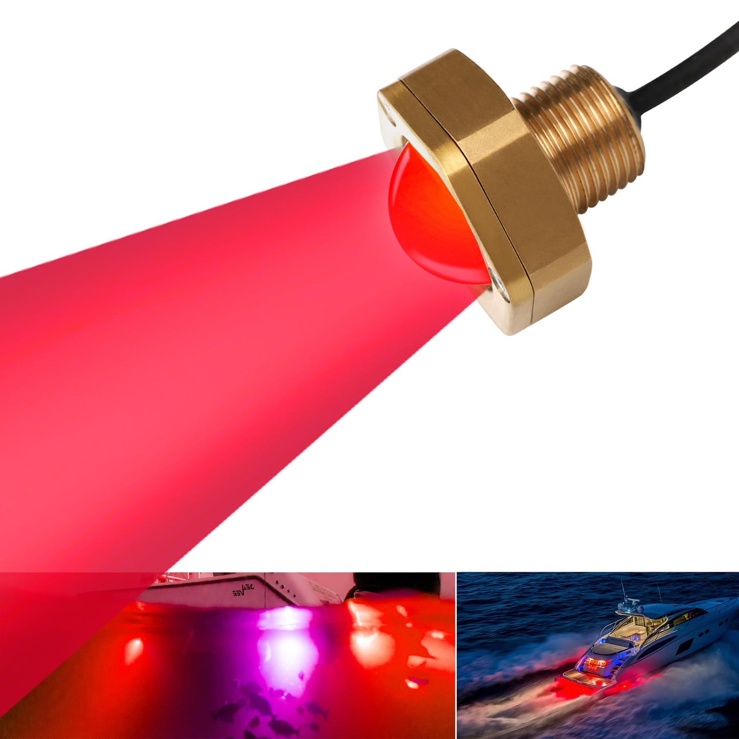 NBWDY Boat Drain Plug Light - 4100LM Waterproof Marine LED, Remote Control, Bronze Housing, 1 Pcs, Red