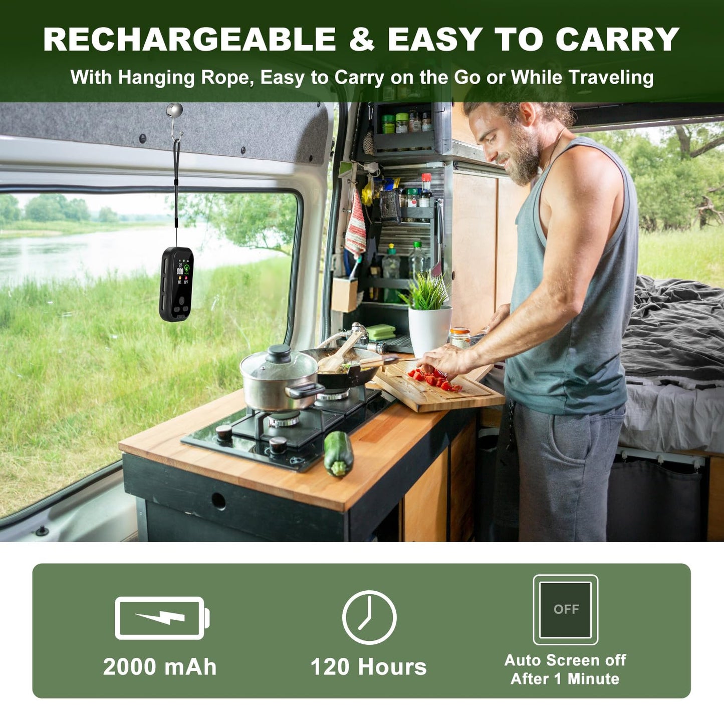 Smoke and Carbon Monoxide Detectors Plug in Wall, Portable Carbon Monoxide Alarm, 4-in-1 CO Detector Smoke Alarm Humidity & Temp Meter, HD Screen, CO Gas Monitor for Home Travel Camping RV (Black)