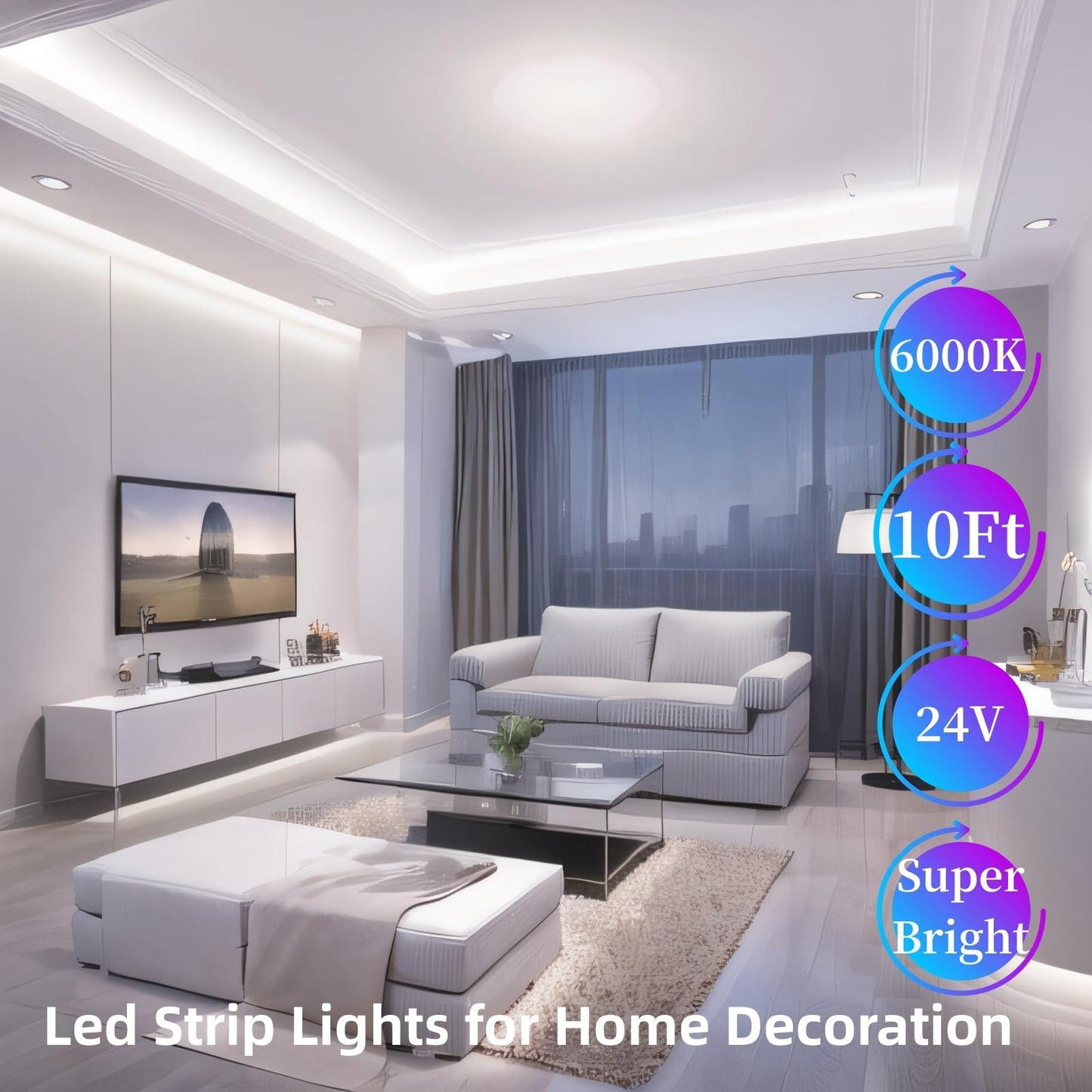 Under Cabinet Lighting Kit Small Led Strip Lights 10 Ft White  Dimmable Flexible Led Lights Strip  180 Leds  Super Bright Led Tape Rope Lights For For Kitchen Cabinets  Shelf  Desk  Counter