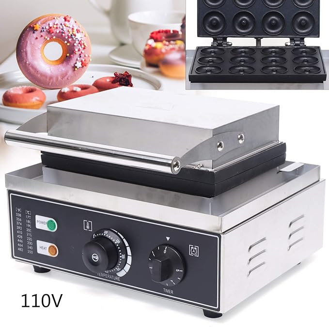 Mini Donut Electric Maker Machine, Nonstick Commercial Doughnut Baker Home Baker Machine, Stainless Steel Makes 12 Doughnuts Countertop Mini Cupcake, Mini-Pie and Quiche, Waffle Maker 1500W (12 Pcs)