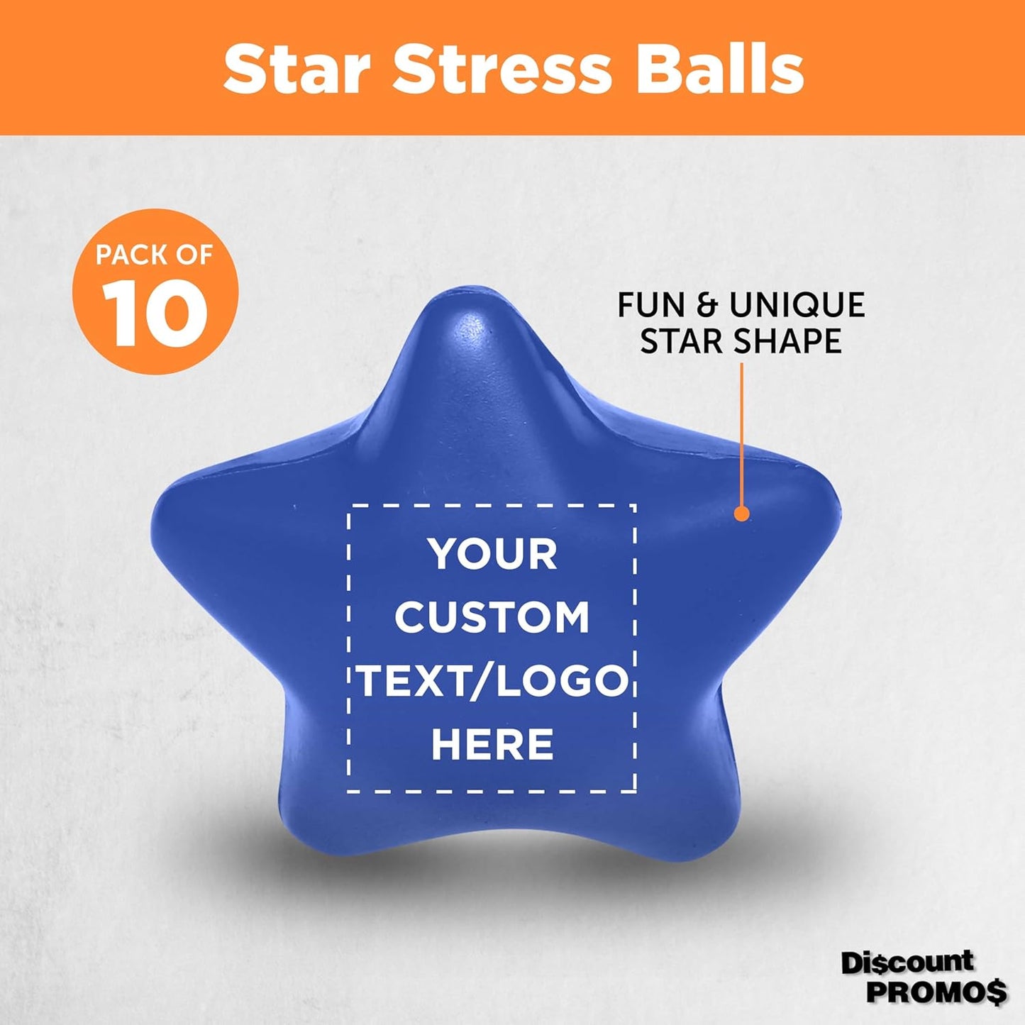 DISCOUNT PROMOS Custom Star Squeeze Balls Set of 10, Pesonalized Bulk Pack - Perfect for Promotional Giveaways - Blue