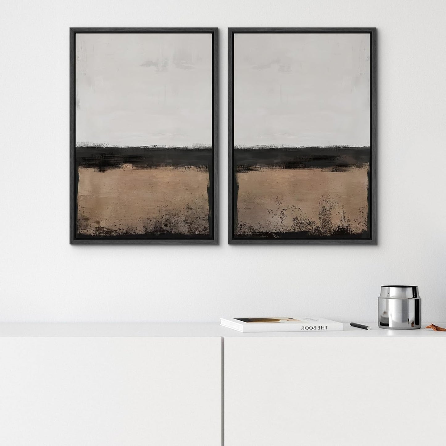 SIGNWIN Framed Canvas Print Wall Art Abstract Landscape Neutral Tones with Horizon Line Illustrations Modern Art Decorative Contemporary for Living Room, Bedroom, Office - 24"x36"x2 Black