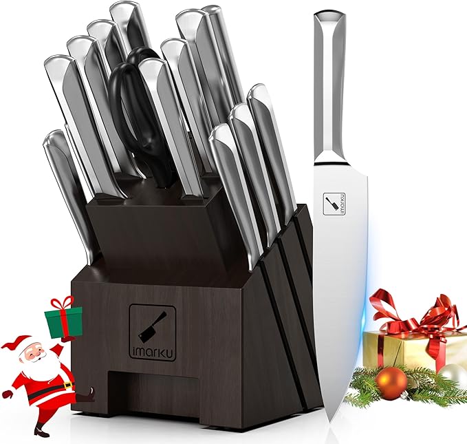 imarku Knife Set, 16 PCS High Carbon Japanese Stainless Steel Knife Sets for Kitchen with Block, Ultra Sharp Kitchen Knife Set with Sharpener Chef Knife Sets, Dishwasher Safe, Best Gifts