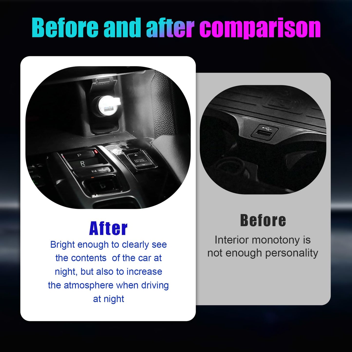 Sylvil 4 Pcs Usb Led Car Interior Atmosphere Lamp  Portable Mini Led Night Light  Plug-In Usb Interface Trunk Ambient Lighting Kit  Universal Interior Car Accessories (White)