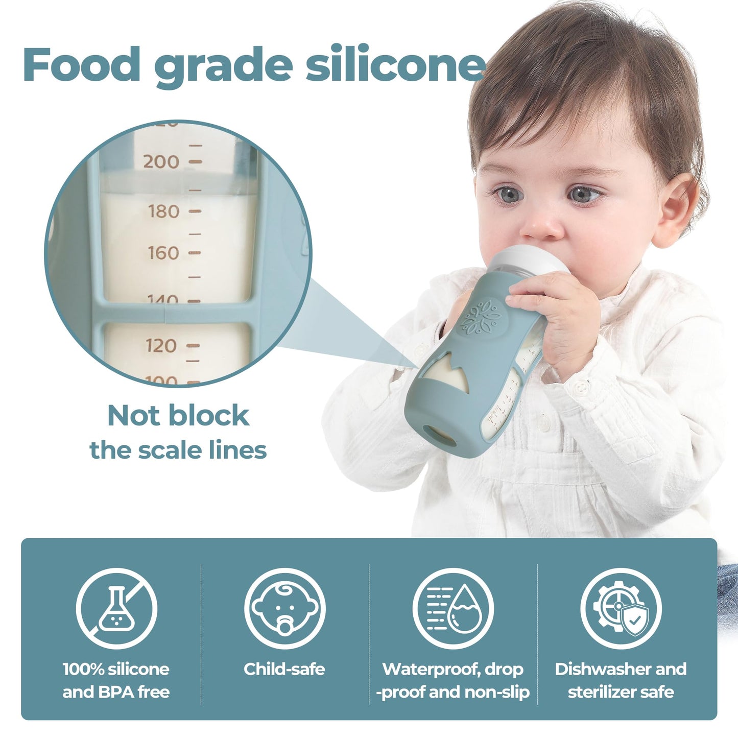 Joxodak 3 Pack Silicone Sleeves for Philips Avent Natural Bottle, Food Grade Silicone Anti Breakage Baby Bottles Holder, Compatible with Philips Avent Glass Natural Baby Bottle 8oz