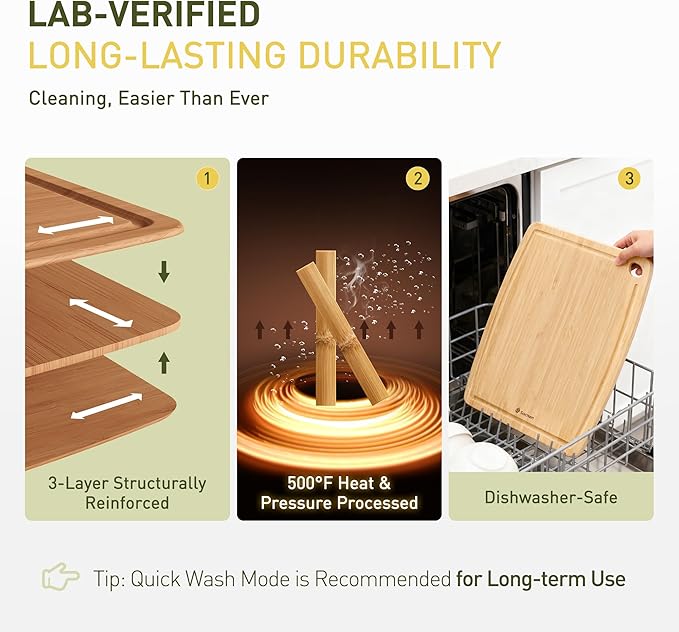 Lightweight Durable Bamboo Cutting Board with Non-Slip Feet, Extra Large Big Wood Cutting Boards for Kitchen with Juice Groove, Wooden Charcuterie & Chopping for Fruit, Vegetables & Cheese