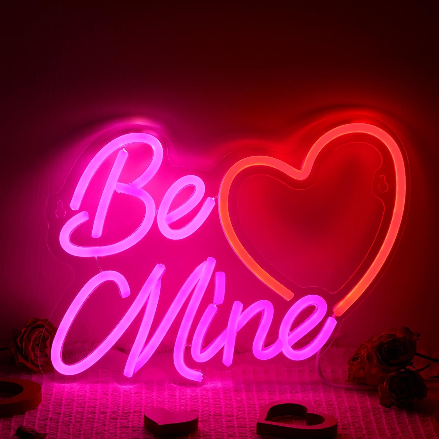Huquary Valentine's Day Be Mine Neon Sign Heart Neon Sign 15.8 x 8.9 Inch Valentines LED Window Light USB Powered for Wedding Engagement Wall Art Decor