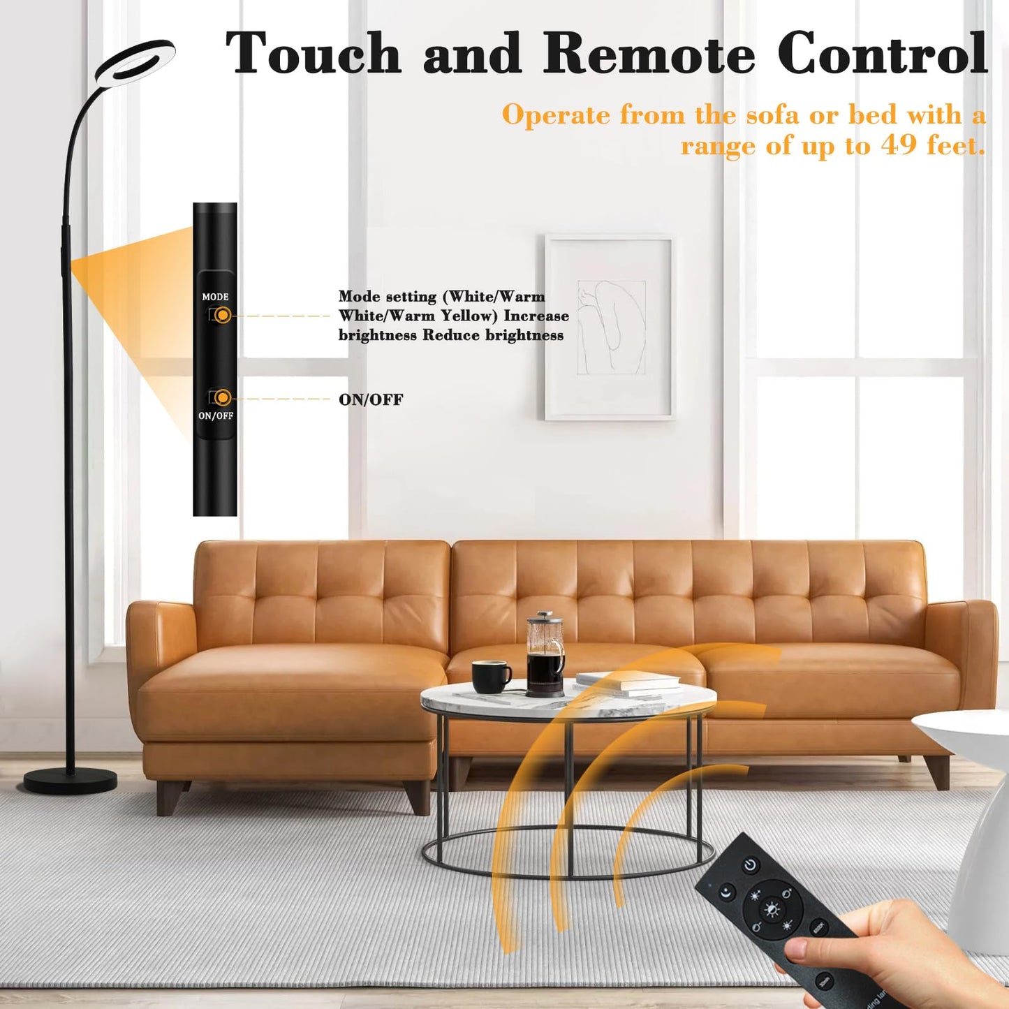 homakee LED Floor Lamp 12W 1000LM Adjustable Gooseneck Remote Touch Control Black HMK-FL