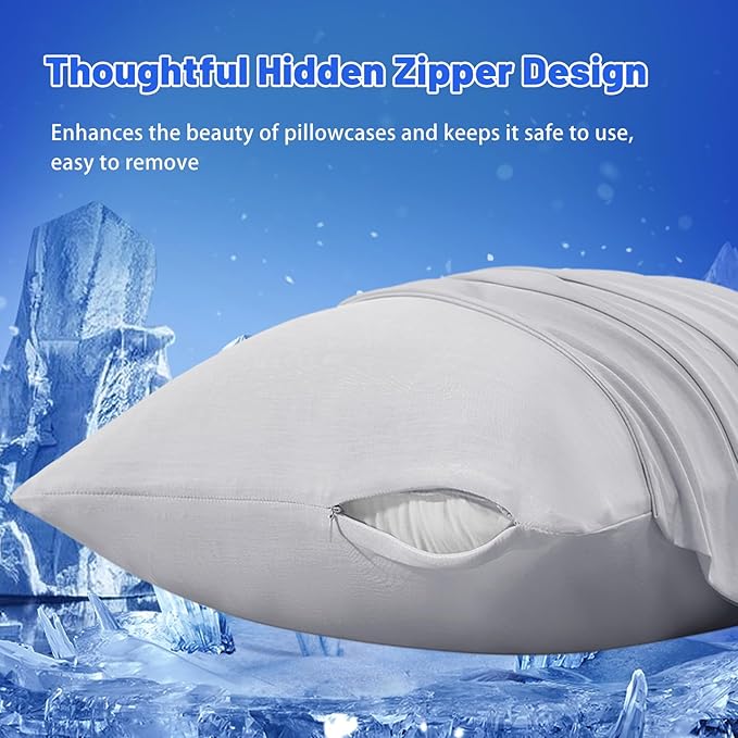 Cooling Pillow Cases for Hot Sleepers - Double Side Arc-Chill Q-Max>0.5 Cooling Fiber Cool Pillow Cases 2 Pack - Breathable Soft Cold Pillow Cases with Hidden Zipper (Light Grey, 20" x 30")