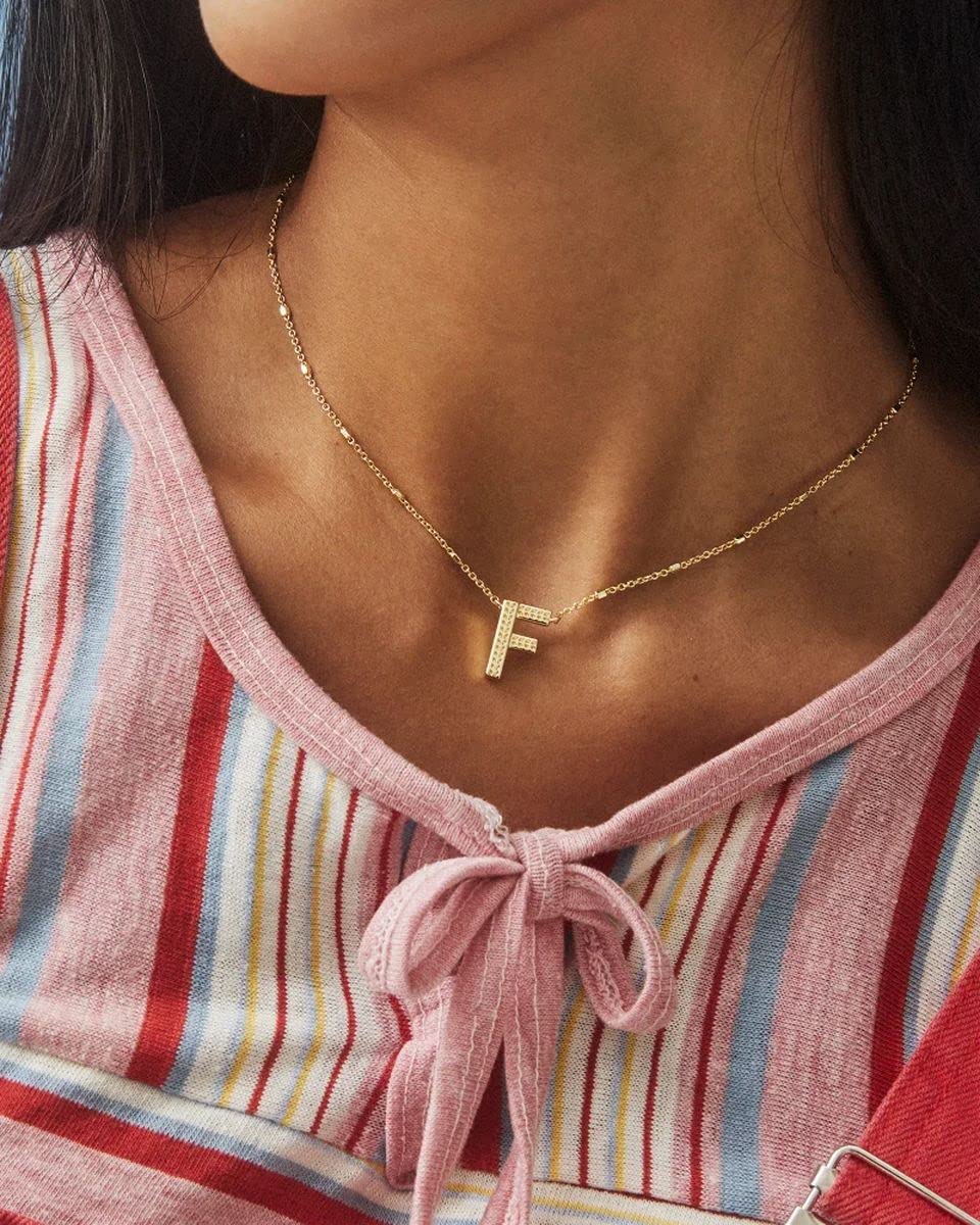 Kendra Scott Letter F Pendant Necklace for Women, Fashion Jewelry, 14k Gold-Plated Brass, Gold Metal, Letter F
