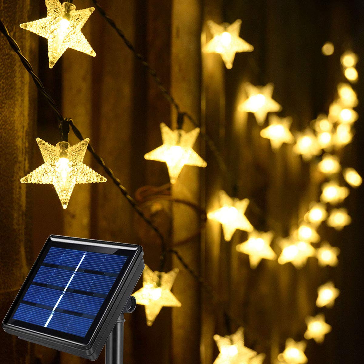 Abkshine Solar Fairy Lights, 50ft, 120 LEDs, Waterproof, Warm White, Outdoor Decorative Lighting for Patio, Garden, and Porch