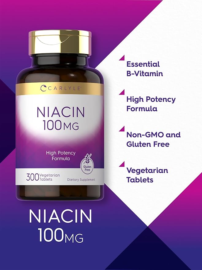 Carlyle Niacin 100mg | 300 Vegetarian Tablets | Non-GMO, Gluten Free | High Potency Formula